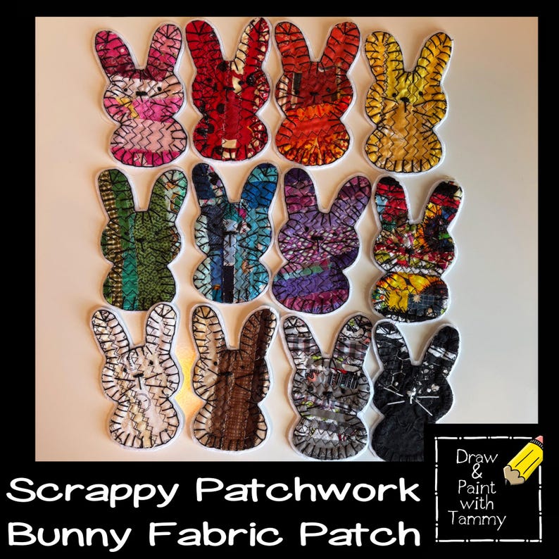 Scrappy Rabbit Scrappy Patchwork Bunny Applique Patch Handmade Rabbit Iron or Sew on ...