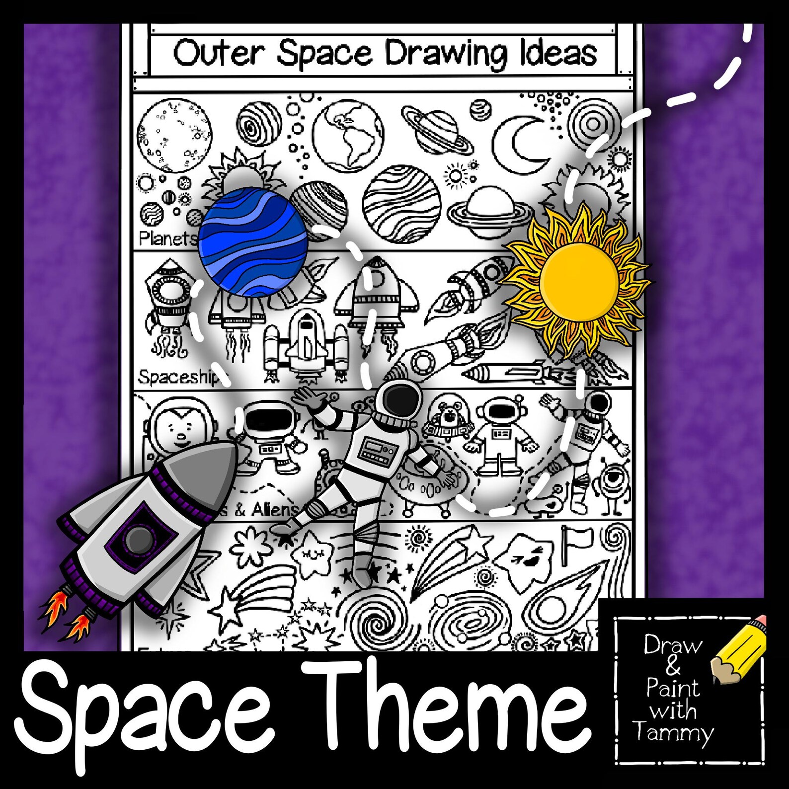 Outer Space Drawing Game: Alien & Spaceship Roll and Draw (printable ...