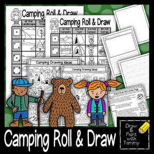 Crie uma paisagem de acampamento. Crie e desenhe uma aula substituta para professor de arte de verão. Jogo de arte divertido para salas de aula. Paisagem de acampamento para crianças.