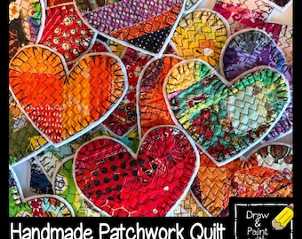 Handmade Patchwork Scrappy Quilt Inspired Hearts Applique Iron On or Sew On