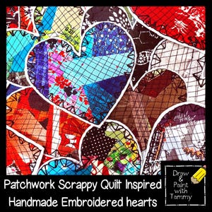 Handmade Patchwork Scrappy Quilt Inspired Hearts Applique Iron On or Sew On
