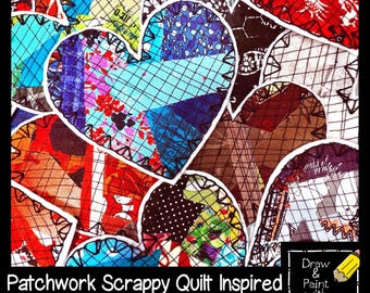 Handmade Patchwork Scrappy Quilt Inspired Hearts Applique Iron On or Sew On
