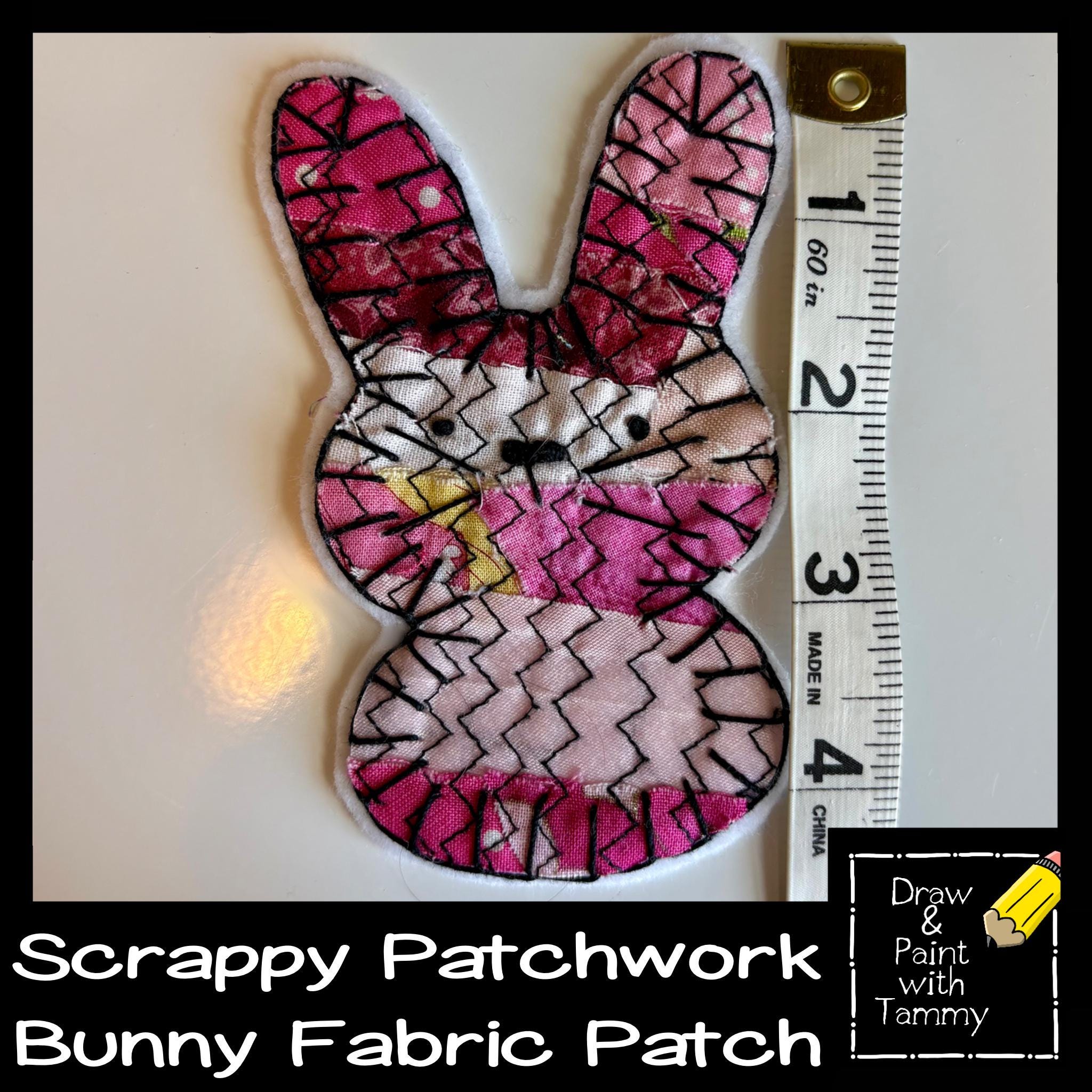 Scrappy Rabbit Scrappy Patchwork Bunny Applique Patch Handmade Rabbit Iron or Sew on ...