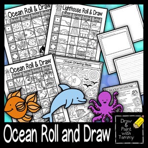 Roll an Ocean Theme Art Game Set Including a Lighthouse Roll and Draw Printable Summer Game for Elementary Art Substitute Lesson Activity