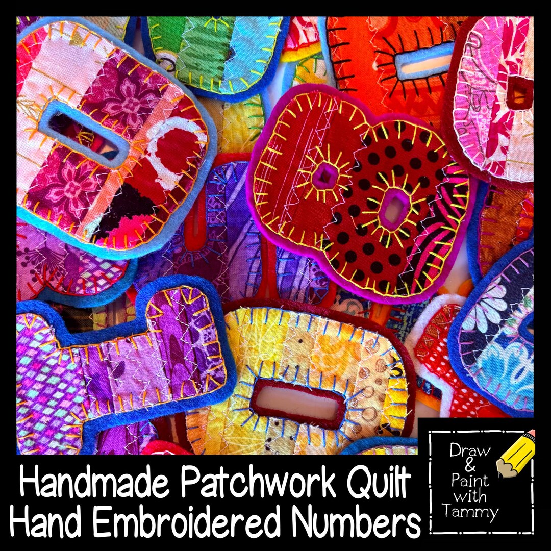 Patchwork Numbers 90 Handmade Patchwork Quilt Numbers Hand Embroidered Applique Iron on or ...