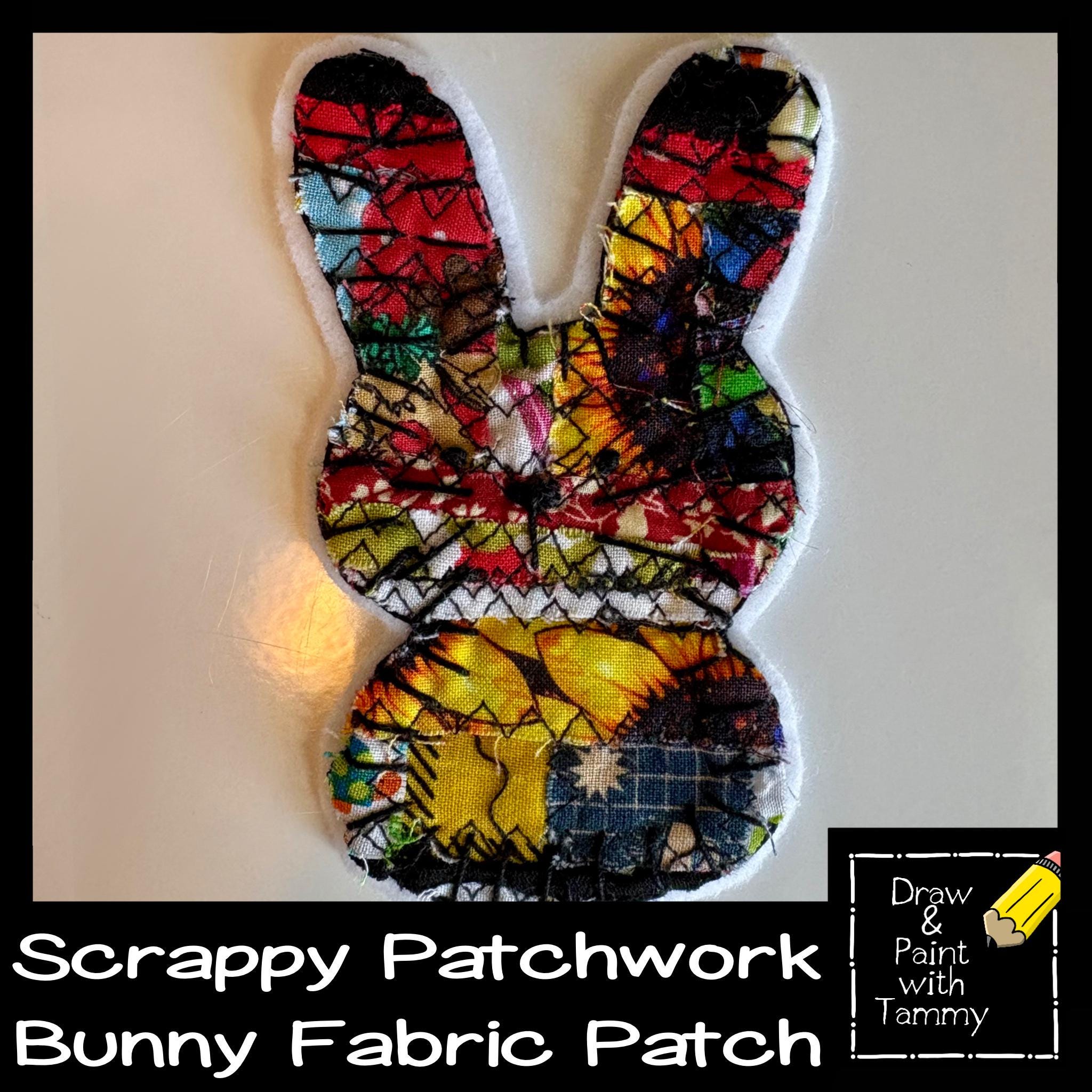 Scrappy Rabbit Scrappy Patchwork Bunny Applique Patch Handmade Rabbit Iron or Sew on ...