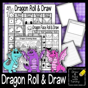Roll a dragon roll and draw fun Art game a dragon face art game activity substitute lesson for kids crafts and art lessons drawing practice