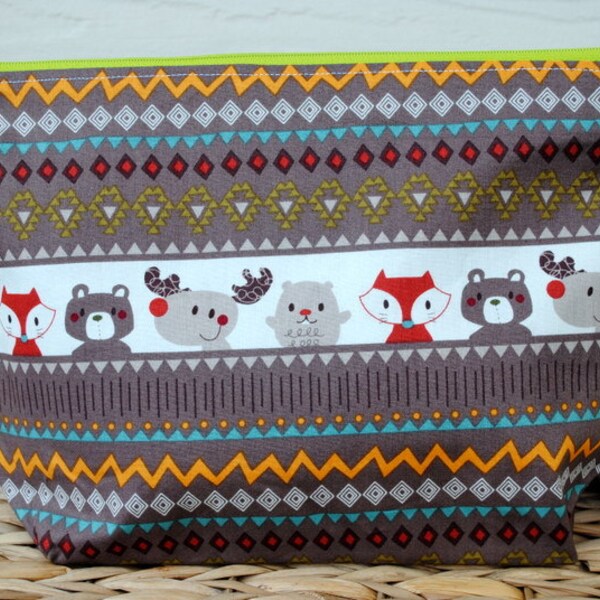 Forest Friends Lime Zippered Project Bag