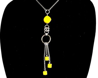 Chainmail, hoop and yellow Czech glass bead necklace.