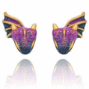 Gold Amethyst Dragon Stud Earrings