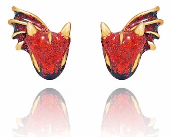 Scarlet Dragon Stud Earrings