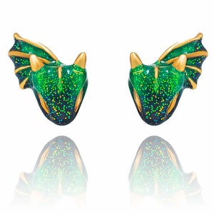 Gold Emerald Dragon Stud Earrings