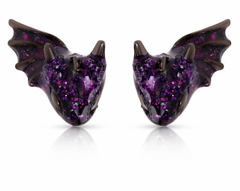 Black Amethyst Dragon Stud Earrings