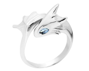 Baby Aquamarine Silver Dragon Ring
