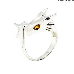 Citrine Silver Dragon Ring