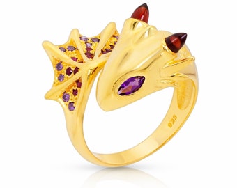 Gold Amethyst Dragon Vermeil Ring