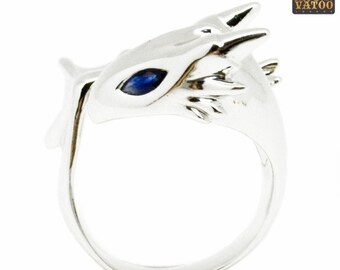 Blue Sapphire Silver Dragon Ring