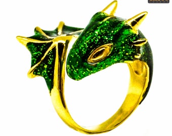 Gold Emerald Dragon Ring