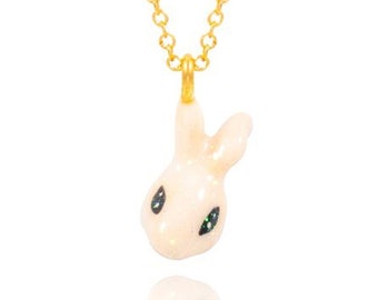 SweetHeart cute rabbit hare charm necklace | enamel necklace pendant handmade jewelry | Easter bunny gift for her