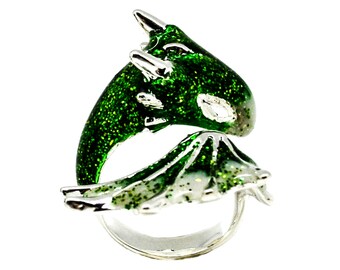 Silver Emerald Dragon Ring