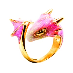 Gold Topaz Dragon Ring - Pink Dragon Ring - Magical Enamel Design with Adjustable Band - Perfect Women's Gift!