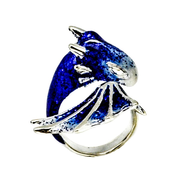 Silver Sapphire Dragon Ring