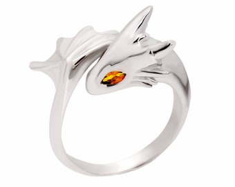 Baby Citrine Silver Dragon Ring