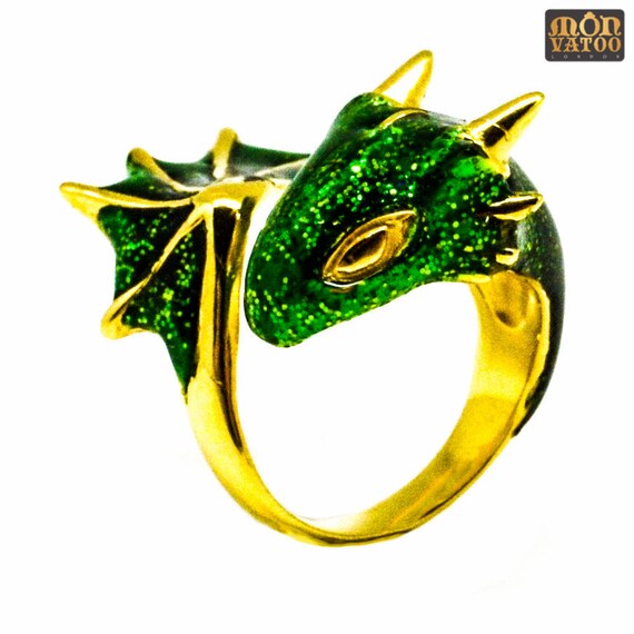 Gold Emerald Dragon Ring Etsy