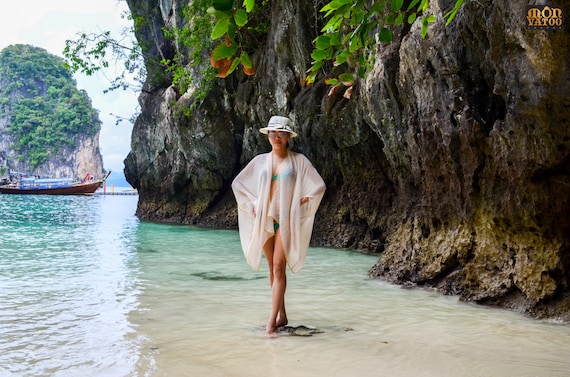 Ivory Pleated Kimono | classy boho beach kimono kaftan swimsuit cover up