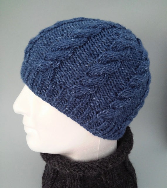 Blue Fishermans Beanie Cable Knit Wool Free Hat Mens Cable Beanie Holiday Gift For Men Christmas Present Handmade Blue Winter Hat Inishmor