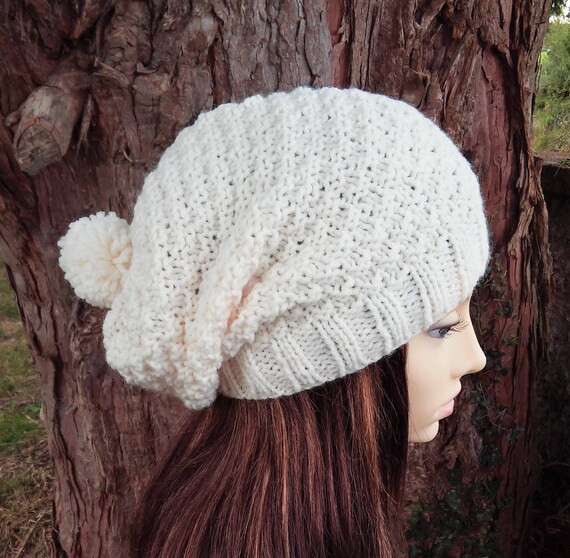 womens cream beanie hat