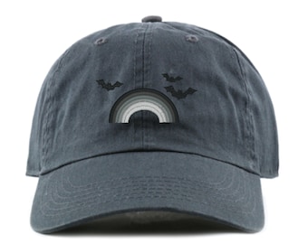 Embroidered Goth rainbow hat with bats. Available in 13 colors. Free shipping! Available in adult and youth