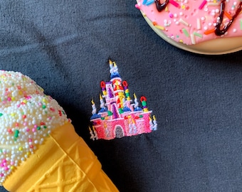 Walt Disney World Cake Castle 25th anniversary embroidered t-shirt. Available in short sleeve and long sleeve