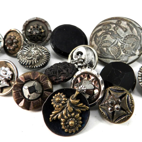 Vintage Antique Victorian Buttons Lot 1880-1940 Cut Picture Buttons Metal Glass Edwardian Sewing Supplies DIY Steampunk Supplies - 310
