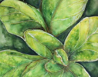 Green Leaves Watercolor Fine Art Print, Available in 8x12, 11x17, and 20x28 inches