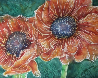 Orange Anenome Flower Watercolor Art Print - Available in 8x12, 16x20, and 20x28 inches