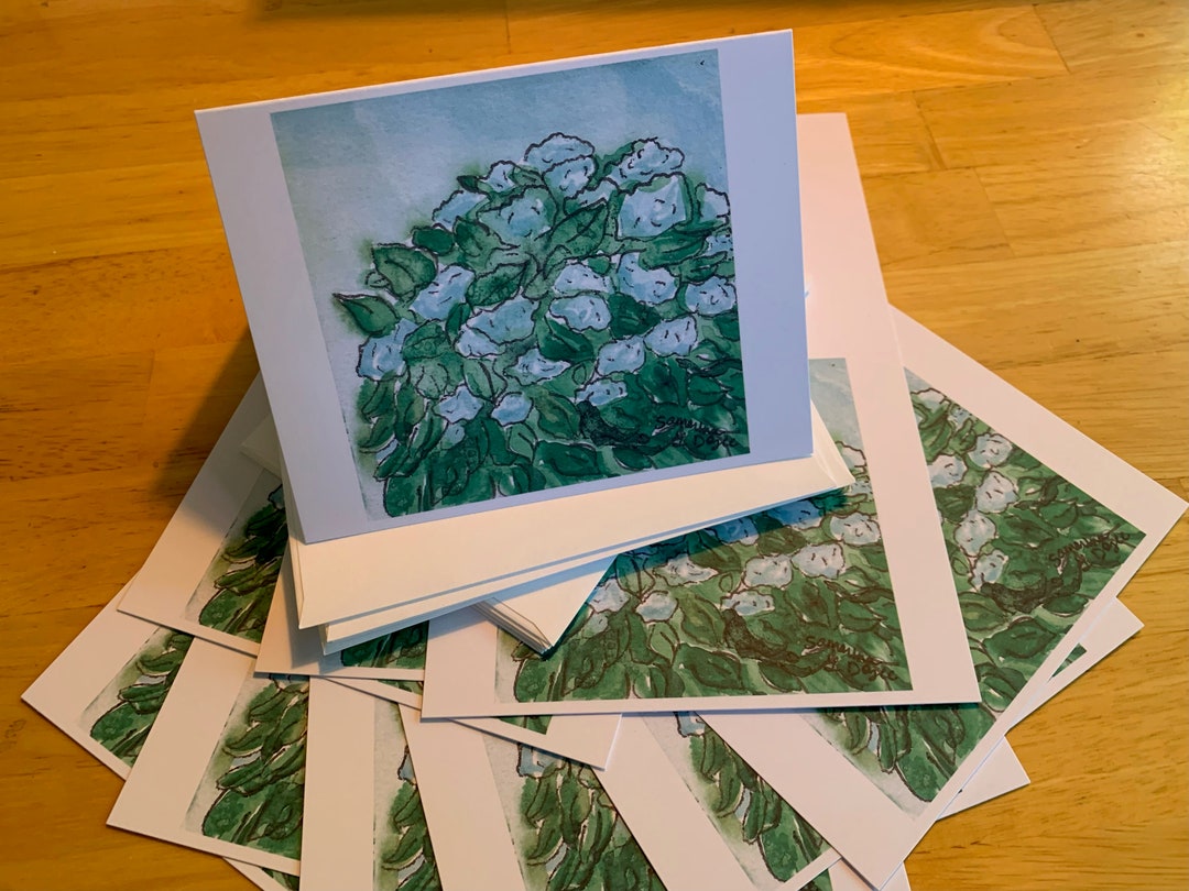 Watercolor Hydrangea Folded Card Set of 10 - Etsy