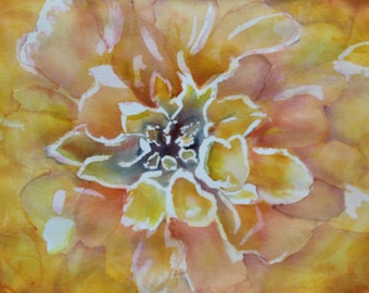 Yellow Abstract Marigold, Watercolor Fine Art Print, 10x13 inches