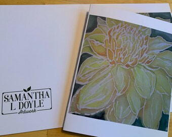Yellow Dahlia Watercolor Folded Card Set of 10
