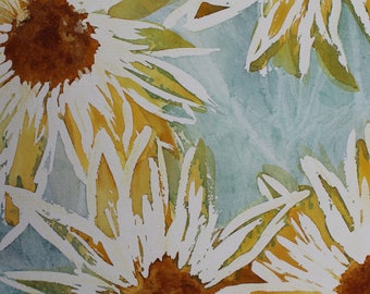 Summer Daisies Watercolor Fine Art Print