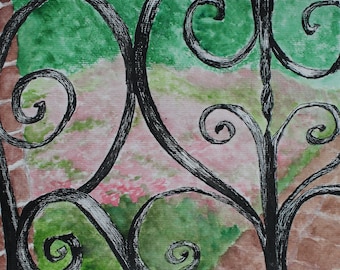 Charleston Garden Gate Watercolor & Ink Print