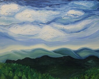 Cloudy Mountain Landscape Oil Painting Print, available in sizes