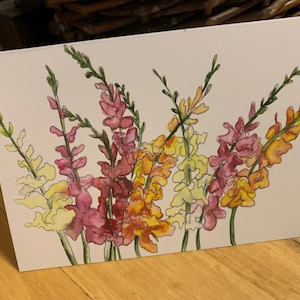 Snapdragon Blank Notecards, 3x5 inches, Watercolor & Ink Print