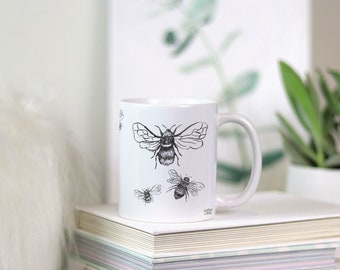 Bee, Black and White Mug, 11oz.