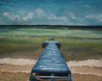 Ocean with Blue Dock Oil Painting, 4x5 and 8x10 prints on Giclee fine art paper