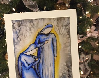 Simple Nativity in Blue and Yellow, Watercolor Christmas Card Set of 3