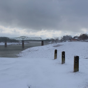 Winter Bridge & Lake Landscape Photograph, available in 5x7 and 8x10 inches