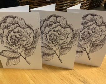 3x5 inch Blank Notecard Set of 3, Ink Camellia Artwork Print