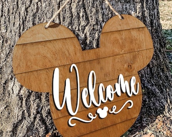 Mouse Farmhouse Welcome Hanging Sign