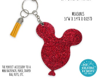 Red Glitter Mouse Balloon Bag Charm Keychain